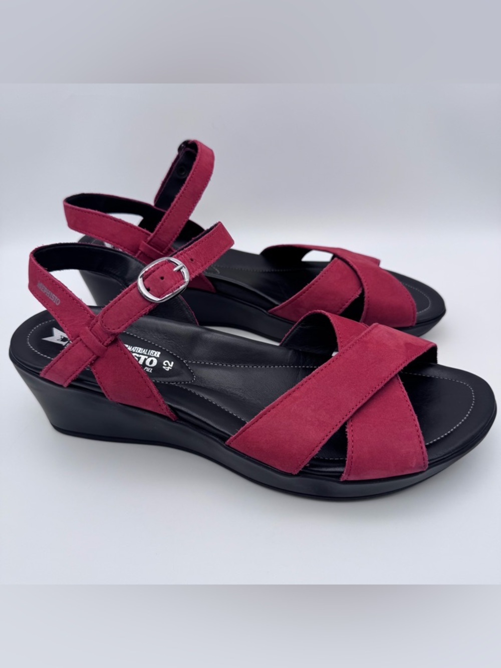 Mephisto Air Relax Red Leather Wedge Sandals Women's Size EU 42 US 12